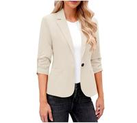 Dyhxuan Blazer Damen Beige Elegant 3/4 Arm Blazer Jacke Casual Sportlich Reverskragen Anzug Vorne Offener Anzugjacke Trenchcoat Business Jacket fürs Büro