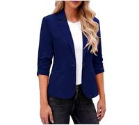 Dyhxuan Blazer Damen Dunkelblau Elegant 3/4 Arm Blazer Jacke Casual Sportlich Reverskragen Anzug Vorne Offener Anzugjacke Trenchcoat Business Jacket fürs Büro Longblazer