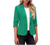 Dyhxuan Blazer Damen Grün Elegant 3/4 Arm Blazer Jacke Sweatblazer Casual Sportlich Reverskragen Anzug Vorne Offener Anzugjacke Trenchcoat Business Jacket fürs Büro Kurzblazer Damenblazer