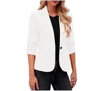 Dyhxuan Blazer Damen Weiss Elegant 3/4 Arm Blazer Jacke Casual Kurzblazer Sportlich Anzug Reverskragen Sweatblazer Vorne Offener Anzugjacke Trenchcoat Business Jacket fürs Büro
