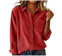 Dyhxuan Bluse Damen Langarm Einfarbig Cordhemd Button Down Langarmshirt Revers Cordbluse Langarm Blusenshirt Oberteile Casual Hemdbluse Corduroy Blusen Tops