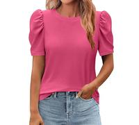 Dyhxuan Bluse Damen Sommer Kurzarm T-Shirt Elegant Puffärmel Oberteile Basic Rundhals T Shirts Einfarbig Blusen Leicht Tshirt Sommershirt Aesthetic Blusenshirt Teenager Mädchen Tunika Tops