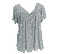 Dyhxuan Bluse Damen Sommer T-Shirt Eelgant Blumendruck Tops Kurzarm Tshirt mit V-Ausschnitt Locker Große Größen Oberteile Kurz Ärmel Blouse Longbluse Blusenshirt Sportshirt Shirt Blusentops Pullover