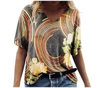Dyhxuan Bluse Damen Sommer T-Shirt Mode Blumendruck Tops Kurzarm Oberteile mit V-Ausschnitt Locker Tshirt Blouse Hemdbluse Blusenshirt Kurz Ärmel Shirt Blusentops Frauen Sportshirt Sommershirts