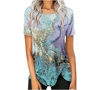 Dyhxuan Blusen & Tuniken Für Damen Sommer Kurzarm Bluse Mode 3D-Druck Tshirt Shirt Unregelmäßig T-Shirt Tops Tunic Oberteile Blouse mit Knöpfe Blusentops Sommerbluse Shirtbluse Sportshirt Pullover