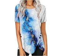 Dyhxuan Blusen & Tuniken Für Damen Sommer Kurzarm Bluse Mode 3D-Druck Tshirt Shirt Unregelmäßig T-Shirt Tops Tunic Oberteile Blouse mit Knöpfe Blusentops Sommerbluse Shirtbluse Sportshirt Pullover