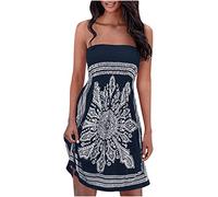 Dyhxuan Boho Kleider Damen Bandeu A-Linien Kleid 3D Druck Sommerkleid Ärmellos Schulterfrei Schlauchkleid Knielang Urlaubskleid Elastizität Wickelbrust Partykleid Strandkleid Freizeitkleid