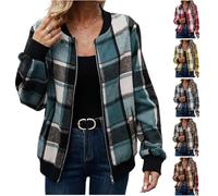 Dyhxuan Bomberjacke Damen Casual Kariert Jacke Stehkragen Übergangsjacke Langarm Herbstjacke Reißverschluss Pilotenjacke Karo Damenjacke