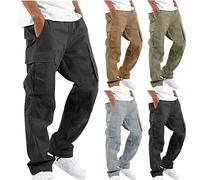 DYhxuan Cargohose Herren Lang Einfarbig Baumwolle Arbeitshosen Baggy Chino Hosen Mit 6 Taschen Wanderhose Trekkinghose Sporthose Gerade Hose mit Weitem Bein S-5XL(Plüsch/Nr), #01 Schwarz, L