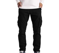 Dyhxuan Cargohose Herren Lang Einfarbig Baumwolle Arbeitshosen Baggy Chino Hosen Mit 6 Taschen Wanderhose Trekkinghose Freizeithose Sporthose Gerade Hose Weitem Bein (Plüsch/Nr), M, #06 Schwarz