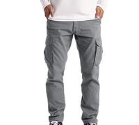 Dyhxuan Cargohose Herren Lang Einfarbig Baumwolle Arbeitshosen Baggy Chino Hosen Mit 6 Taschen Wanderhose Trekkinghose Freizeithose Sporthose Gerade Hose Weitem Bein S-5XL (Plüsch/Nr), #05 Grau
