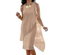 Dyhxuan Chiffon Kleid Damen Ärmellose Rundhals Strandkleid Bodycon Chiffonkleid Flowy Sommerkleid Leicht Freizeitkleid Damenkleid für Freizeit & Party