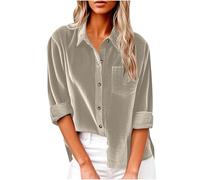 Dyhxuan Cordhemd Damen Button Down Langarm Cordbluse Elegant Frauen Hemd Cordjacke Einfarbig Hemdjacke Corduroy Dünne Jacket V-Ausschnitt Langarmshirt Casual Blusenshirt Frauen Hemdbluse Oberteile