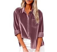 Dyhxuan Cordhemd Damen Button Down Langarm Cordbluse Elegant Frauen Hemd Cordjacke Einfarbig Hemdjacke Corduroy Dünne Jacket V-Ausschnitt Langarmshirt Casual Blusenshirt Frauen Hemdbluse Oberteile