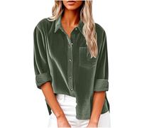 Dyhxuan Cordhemd Damen Button Down Langarm Cordbluse Elegant Frauen Hemd Cordjacke Einfarbig Hemdjacke Corduroy Dünne Jacket V-Ausschnitt Langarmshirt Casual Blusenshirt Frauen Hemdbluse Oberteile