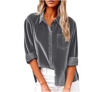 Dyhxuan Cordhemd Damen Button Down Langarm Cordbluse Elegant Frauen Hemd Cordjacke Einfarbig Hemdjacke Corduroy Dünne Jacket V-Ausschnitt Langarmshirt Casual Blusenshirt Frauen Hemdbluse Oberteile