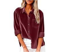 Dyhxuan Cordhemd Damen Button Down Langarm Cordbluse Elegant Frauen Hemd Cordjacke Einfarbig Hemdjacke Corduroy Dünne Jacket V-Ausschnitt Langarmshirt Casual Blusenshirt Frauen Hemdbluse Oberteile