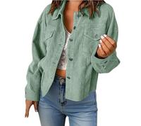 Dyhxuan Cordjacke Damen Kurz Hemdjacke Langarm Cordhemd Einfarbig Corduroy Bluse Button Down Hemdbluse Trendy Damenjacke