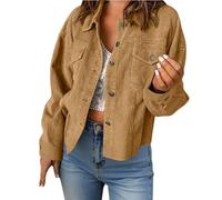 Dyhxuan Cordjacke Damen Kurz Hemdjacke Langarm Cordhemd Einfarbig Corduroy Bluse Button Down Hemdbluse Trendy Damenjacke