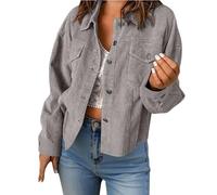 Dyhxuan Cordjacke Damen Kurz Hemdjacke Langarm Cordhemd Einfarbig Corduroy Bluse Button Down Hemdbluse Trendy Damenjacke