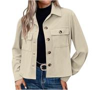 Dyhxuan Cordjacke Damen Kurz Revers Hemdjacke Einfarbig Langarm Jacke Autumn Übergangsjacke mit Tasche Button Down Cordhemd Dünne Langarmshirt Corduroy Freizeitjacke Trendy Hemdbluse 2024