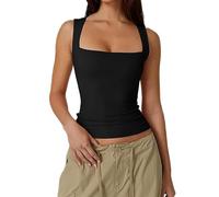 Dyhxuan Crop Top Damen Eckiger Ausschnitt Einfarbig Oberteile Sexy Slim Fit Tanktops Sommer Basic Ärmellose Shirt Stretch Trägertop Bluse Cropped Tank Tops Y2K Trägershirt Streetwear