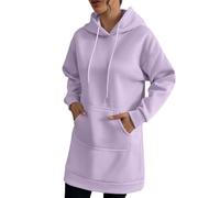 Dyhxuan Damen Hoodie Herbst Kapuzenpullover Einfarbig Sweatkleid Baumwolle Kleid Casual Midikleid Langarm Sweatshirts mit Tasche Elegant Hoody Herbstkleid mit Kapuze