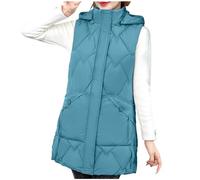 Dyhxuan Damen Lang Weste Steppweste Winter Daunenweste Übergangsweste Winterjacke Longweste Winterweste Leichte Warm Gesteppt Casual Reißverschluss Damen Winter Steppweste mit Kapuze Daunenjacke