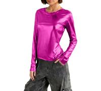 Dyhxuan Damen Metallic T-Shirt Basic Langarmshirt Slim Fit Rundhals Oberteile Festliche Party Outfits Glänzend Tops Glitzer Pullover Shirt Disco Club Kleidung