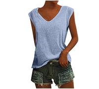 Dyhxuan Damen Oberteile Sommer Einfarbige T-Shirt Lässig Tshirt Damen Kurzarm Bluse mit V-Ausschnitt Casual Basic Shirt Tunika Tops Sportshirt Blusentops Tunic Sommershirts Longshirt Pullover