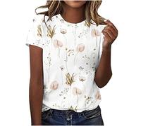 Dyhxuan Damen Oberteile Sommer T-Shirt Casual Locker Tshirt Blumendruck Tops Kurz Ärmel Shirt Frauen Bluse Blusentops Lässig Basic Blouse Sommerbluse Blusenshirt Sport Oberteile Sportshirt Pullover