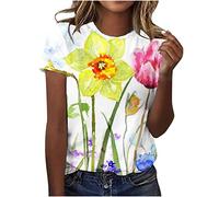 Dyhxuan Damen Oberteile Sommer T-Shirt Casual Locker Tshirt Blumendruck Tops Kurz Ärmel Shirt Frauen Bluse Blusentops Lässig Basic Blouse Sommerbluse Blusenshirt Sport Oberteile Sportshirt Pullover