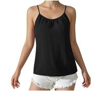 Dyhxuan Damen Spaghetti Top Leinenimitat Tank Top Verstellbares Unterhemd Sexy Camisole Sommer Oberteile Einfarbig Ärmellose Tanktop