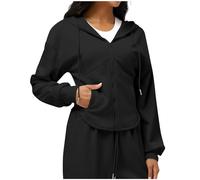 Dyhxuan Damen Sweatjacke mit Kapuze Cropped Hoodie mit Reißverschluss Einfarbig Langarm Kapuzenjacke Kurz Sweatshirt Jacke Slim FIt Sportjacke Herbstjacke S-XL