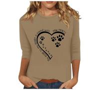 Dyhxuan Damen T-Shirt 3/4 Ärmel Sommer Oberteile Hundepfotenab Liebe Druck Shirt Lässig Rundhals T Shirt Tshirt Tops All-Match Tunika Teenager Mädchen Sommerbluse Sommerlich Sportshirt