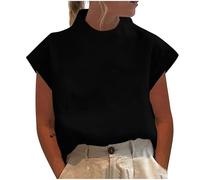 Dyhxuan Damen T Shirt Baumwolle Leinen Rollkragenpullover Leicht Sommer Kurzarm T-Shirt Einfarbig Stehkragen Tshirt Atmungsaktive Leinenbluse Leicht Tee Shirt Tops Frauen Lässig Rollkragenshirt