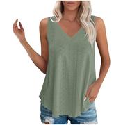 Dyhxuan Damen Tank Top Sommer Ärmellose Oberteile Öse Stickerei Einfarbig Top V-Ausschnitt Elegant Tanktop Basic Bluse Trägertop