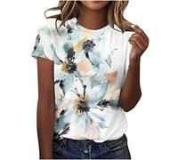 Dyhxuan Damen Tshirt Sommer Tops 5XL Lässig Locker T-Shirt Blumendruck Oberteile Kurzarm Bluse mit Rundhals Blusentops Blouse Shirt Casual Basic Sommerbluse Sommershirts Sport Oberteile Pullover