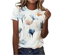 Dyhxuan Damen Tshirt Sommer Tops 5XL Lässig Locker T-Shirt Blumendruck Oberteile Kurzarm Bluse mit Rundhals Blusentops Blouse Shirt Casual Basic Sommerbluse Sommershirts Sport Oberteile Pullover