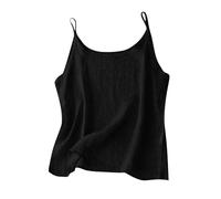 Dyhxuan Dyxhaun Spaghetti Top Damen Sommer Baumwolle Leinen Tanktop Leicht Camisole Casual Leinentop Sexy Basic Top Einfarbig Leibchen Vintage Spaghettiträger Bluse Lässig Frauen Blusentop Sommertop