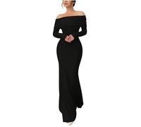 Dyhxuan Etuikleid Damen Lang Schulterfreies Langarm Bodycon Kleid Sexy Rückenfreies Abendkleid Figurbetontes Kleider Off Shoulder Cocktailkleid Slim Fit Maxikleid