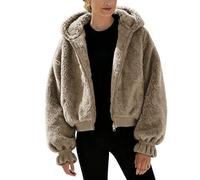 Dyhxuan Fleecejacke Damen Kurz Teddyfleece Hoodie Jacke Cropped Teddyjacke Trendy Fleece Kapuzenjacke Weiche Bequem Winterjacke Loose Plüschjacke mit Kapuze