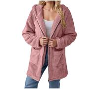 Dyhxuan Fleecejacke Damen mit Kapuze Lang Teddyjacke Warme Winterjacke Reißverschluss Fleecemantel Teddyfleece Kapuzenjacke Casual Kuscheljacke Herbst Winter Plüschjacke mit Tasche