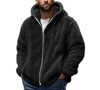 Dyhxuan Fleecejacke Herren Teddyfleece Jacke mit Kapuze Einfarbig Teddyjacke mit Reißverschluss Warm Bequem Plüschjacke Autumn Winter Fleecemantel Outdoorjacke Freizeit Winterjacke Kapuzenjacke