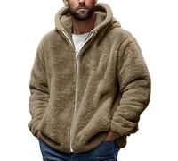 Dyhxuan Fleecejacke Herren Teddyfleece Jacke mit Kapuze Einfarbig Teddyjacke mit Reißverschluss Warm Bequem Plüschjacke Autumn Winter Fleecemantel Outdoorjacke Freizeit Winterjacke Kapuzenjacke