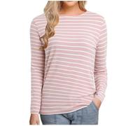 Dyhxuan Gestreiftes Shirt Damen Basic Langarmshirt Casual Rundhals Oberteile Trendy Streifen Pullover Locker Langarm T-Shirt Vielseitig Frauen Tops Autumn Winter Longsleeve Bluse Damenblusen