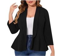 Dyhxuan Große Größen Blazer Damen 3/4 Ärmel Anzugjacke Leichte Einfarbige Blazerjacke Elegant Open Front Businessjacke Revers Büro Jacke Regulär Fit Anzugmantel Langarm Formelle Jacke