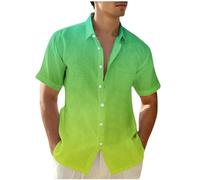 Dyhxuan Hemd Herren Farbverlauf Sommer Hemden Kurzarm V-Ausschnitt Herrenhemd Button Down Revers Freizeithemd Leicht Kurzarmhemd Modishces Sommerhemd Große Größen Männer Baumwolle Hemd S-5XL