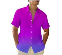 Dyhxuan Hemd Herren Farbverlauf Sommer Hemden Kurzarm V-Ausschnitt Herrenhemd Button Down Revers Freizeithemd Leicht Kurzarmhemd Modishces Sommerhemd Große Größen Männer Baumwolle Hemd S-5XL