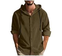 Dyhxuan Hemd Herren Langarm Corduroy Hoodie Oversize Cordhemd Einfarbig Hoody Oberteile Casual Langarm Hemden mit Kapuze Leicht Cordjacke Freizeithemd Jacke